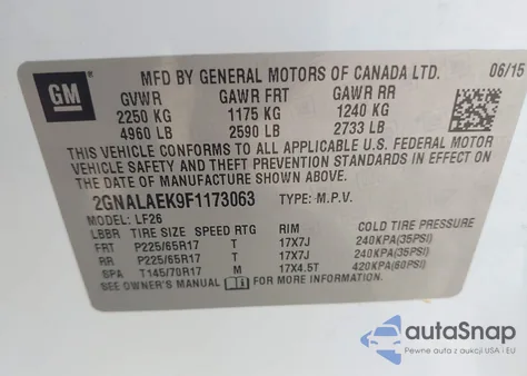 2015 Chevrolet Equinox Ls from USA, damaged, VIN 2GNALAEK9F1173063